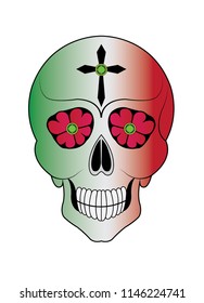 Art Color Skull Tattoo. Hand drawing and make graphic vector.