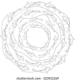 Art and Color Therapy. An Anti Stress Coloring Book. shoals of fish in the sea. fish round. coloring page