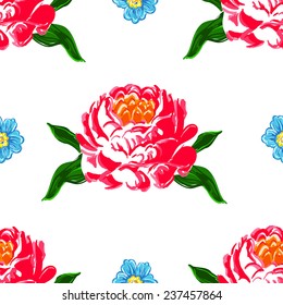 Art colorful flowers and roses seamless pattern. Vector