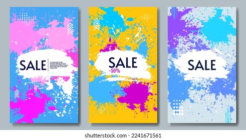Art colorful paint set. Splash flat set posters, decorative shapes. Different colorful splashes. Isolated illustration. Design for poster, background, album, postcard, business card, invitation.