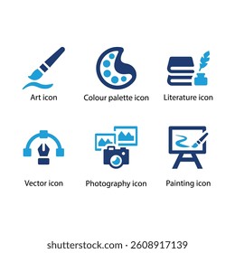 Art, Colour palette, Literature, Vector, Photography, Painting, Blue Icon Set