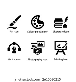 Art, Colour palette, Literature, Vector, Photography, Painting, Black Icon Set