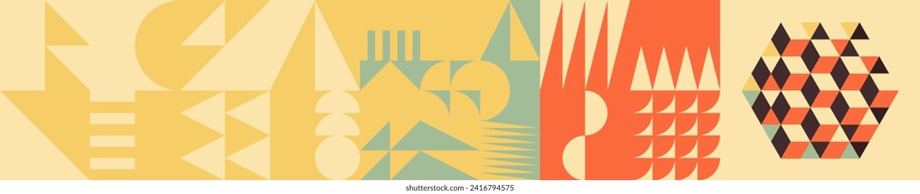 Art composition. Abstract geometric background with cubes and flat geometric shapes. Vector illustration. Can be used for advertising, marketing or presentation.