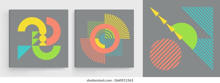 Composición artística. Fondo geométrico Abstractas. Diseño colorido. Plantilla de tarjeta cuadrada. Ilustración vectorial para portada, folleto, póster, postal, cartel, presentación, volante o Anuncio.