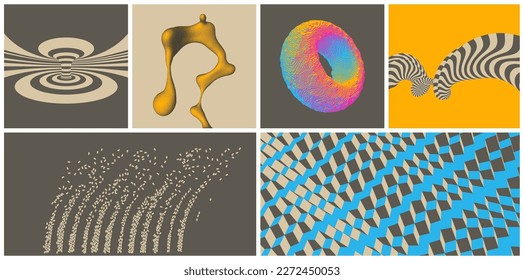 Art composition. Abstract striped background. Dynamic particles. Water splash imitation. Liquid shape or fluid graphic element. 3D iridescent torus shape. Vector for brochure, poster or presentation