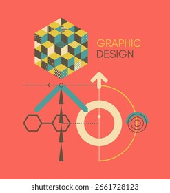 Composición artística. Flecha arriba. El hexágono se compone de muchos cubos. Ilustración geométrica Abstractas. Plantilla de diseño de la cubierta. Vector para folleto, póster, póster, volante o Anuncio.