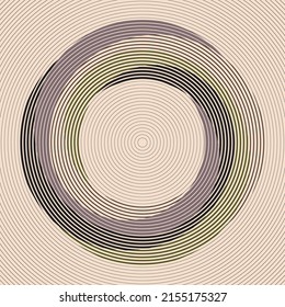 Art composition with concentric lines .Modern art design .Neutral color stripes .Transition circle lines .Bauhaus art style .Geometric shape. Wall art .