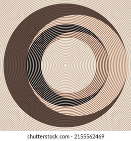 Art composition with concentric lines .Modern art design .Neutral color stripes .Transition circle lines .Bauhaus art style .Geometric shape. Wall art .