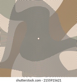Art composition with concentric lines .Modern art design .Neutral color stripes .Transition circle lines .Bauhaus art style .Geometric shape. Wall art .