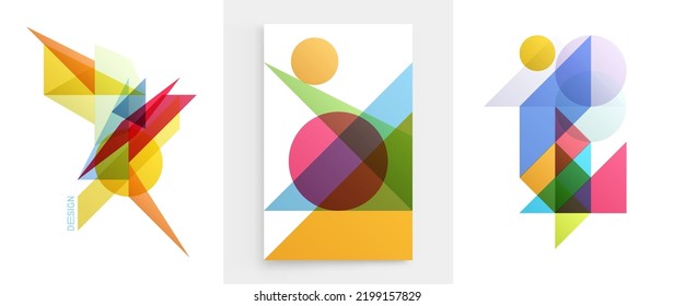 Art composition of flat colorful vector shapes. Abstract transparency geometrical background. Cover design template for presentation, corporate cover document, banner, flyer, poster, brochure. 