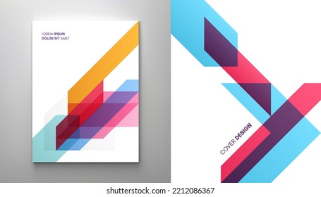 Art composition of flat colorful vector shapes. Abstract transparency geometrical background. Cover design template for presentation, corporate cover document, banner, flyer, poster, brochure. 