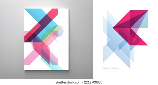 Art composition of flat colorful vector shapes. Abstract transparency geometrical background. Cover design template for presentation, corporate cover document, banner, flyer, poster, brochure. 