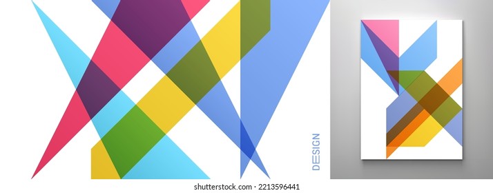 Art composition of flat colorful vector shapes. Abstract transparency geometrical background. Cover design template for presentation, corporate cover document, banner, flyer, poster, brochure. 