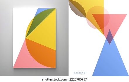 Art composition of flat colorful vector shapes. Abstract transparency geometrical background. Cover design template for presentation, corporate cover document, banner, flyer, poster, brochure. 