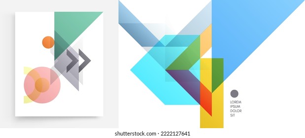 Art composition of flat colorful vector shapes. Abstract transparency geometrical background. Cover design template for presentation, corporate cover document, banner, flyer, poster, brochure. 