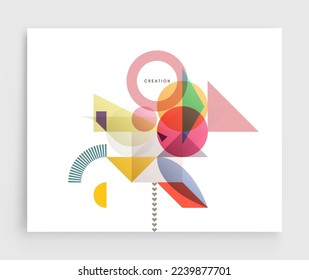 Art composition of flat colorful vector shapes. Abstract transparency geometrical background. Cover design template for presentation, corporate cover document, banner, flyer, poster, brochure. 