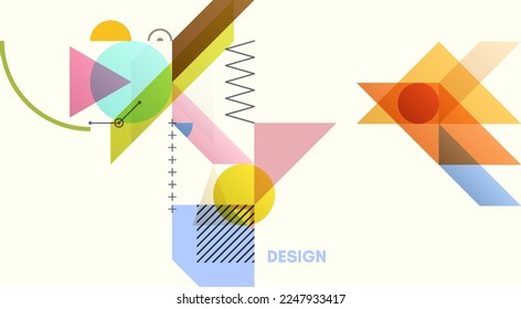 Art composition of flat colorful vector shapes. Abstract transparency geometrical background. Cover design template for presentation, corporate cover document, banner, flyer, poster, brochure. 