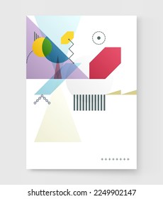 Art composition of flat colorful vector shapes. Abstract transparency geometrical background. Cover design template for presentation, corporate cover document, banner, flyer, poster, brochure. 