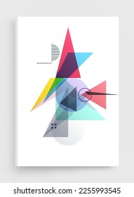 Art composition of flat colorful vector shapes. Abstract transparency geometrical background. Cover design template for presentation, corporate cover document, banner, flyer, poster, brochure. 