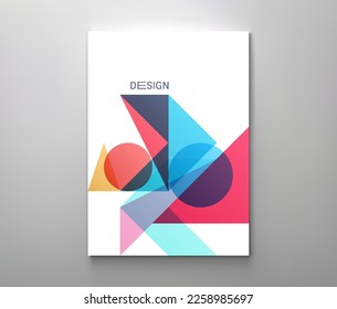 Art composition of flat colorful vector shapes. Abstract transparency geometrical background. Cover design template for presentation, corporate cover document, banner, flyer, poster, brochure. 