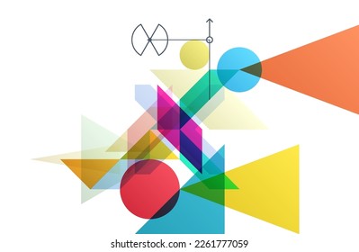 Art composition of flat colorful vector shapes. Abstract transparency geometrical background. Cover design template for presentation, corporate cover document, banner, flyer, poster, brochure. 