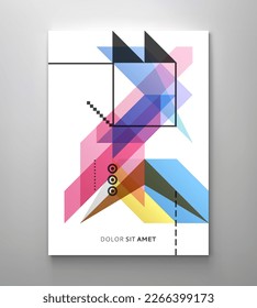 Art composition of flat colorful vector shapes. Abstract transparency geometrical background. Cover design template for presentation, corporate cover document, banner, flyer, poster, brochure. 