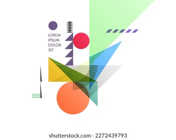 Art composition of flat colorful vector shapes. Abstract transparency geometrical background. Cover design template for presentation, corporate cover document, banner, flyer, poster, brochure. 