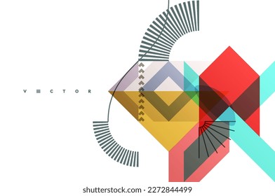 Art composition of flat colorful vector shapes. Abstract transparency geometrical background. Cover design template for presentation, corporate cover document, banner, flyer, poster, brochure. 