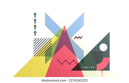 Composition artistique de formes vectorielles à plat coloré. Arrière-plan géométrique à transparence abstraite. Modèle de conception de couverture pour la présentation, le document de couverture de l'entreprise, la bannière, le prospectus, l'affiche, la brochure. 