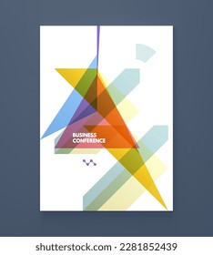 Art composition of flat colorful vector shapes. Abstract transparency geometrical background. Cover design template for presentation, corporate cover document, banner, flyer, poster, brochure. 