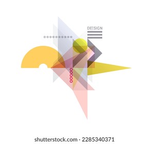 Art composition of flat colorful vector shapes. Abstract transparency geometrical background. Cover design template for presentation, corporate cover document, banner, flyer, poster, brochure. 