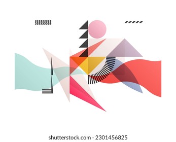 Art composition of flat colorful vector shapes. Abstract transparency geometrical background. Cover design template for presentation, corporate cover document, banner, flyer, poster, brochure. 