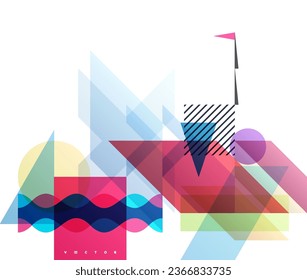 Art composition of flat colorful vector shapes. Abstract transparency geometrical background. Cover design template for presentation, corporate cover document, banner, flyer, poster, brochure. 