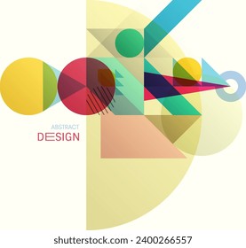 Art composition of flat colorful vector shapes. Abstract transparency geometrical background. Cover design template for presentation, corporate cover document, banner, flyer, poster, brochure. 
