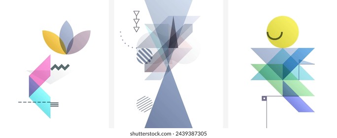 Art composition of flat colorful vector shapes. Abstract transparency geometrical background. Cover design template for presentation, corporate cover document, banner, flyer, poster, brochure. 