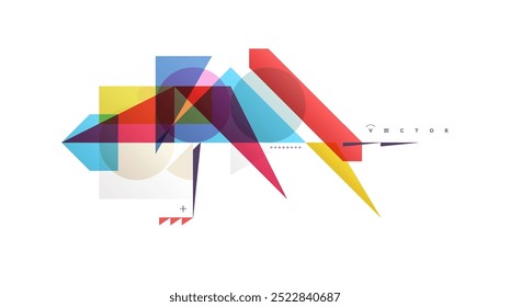 Composição artística de formas vetoriais coloridas planas. Fundo geométrico de transparência abstrata. Modelo de design de capa para apresentação, documento de capa corporativo, banner, folheto, cartaz, brochura. 