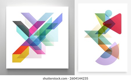 Art composition of flat colorful vector shapes. Abstract transparency geometrical background. Cover design template for presentation, corporate cover document, banner, flyer, poster, brochure.