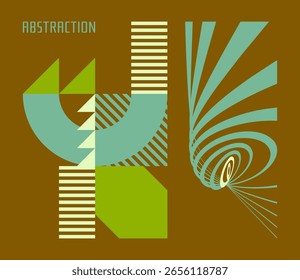 Composição artística de formas planas. Resumo geométrico. Modelo de design de capa. Forma de onda digital Onda sonora de listras deformadas. Ilustração para brochura, cartaz, cartaz, folheto ou banner.