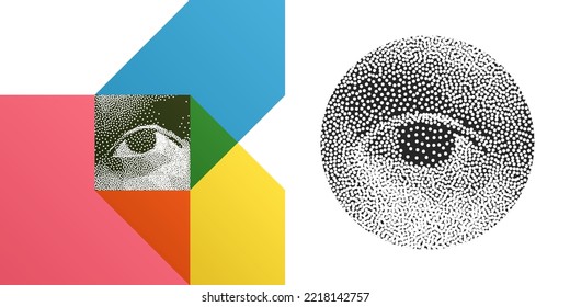 Art composition for art gallery, wall decoration or interior design. Transparency geometrical background. Eye inside a triangle. Cover design template for presentation, poster, cover or brochure. 