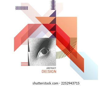 Art composition for art gallery, wall decoration or interior design. Transparency geometrical background. Eye inside a triangle. Cover design template for presentation, poster, cover or brochure. 