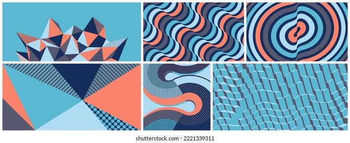 Art composition. Gems structure. Number five. Dynamic template with wavy curved ribbons. Pattern with optical illusion. Striped background with ripple effect. Cover design template. Vector.
