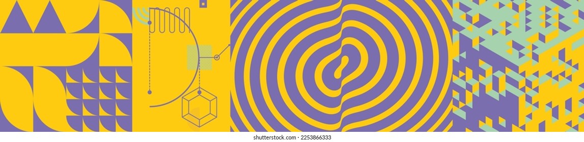 Art composition with geometric shapes and forms. Abstract striped background with ripple effect. Mosaic. Blocks structure or wall of cubes. 3D illustration for brochure, poster, poster or cover.
