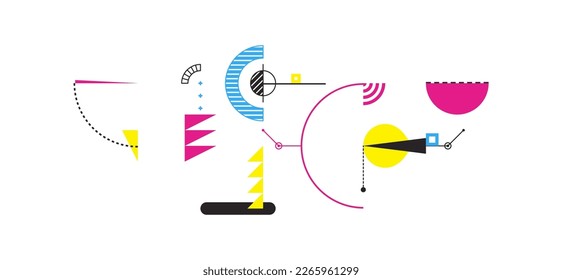 Art composition with geometric shapes and forms. Memphis design. Cover design template for presentation, poster, cover, magazine, leaflet, billboard  or brochure.  