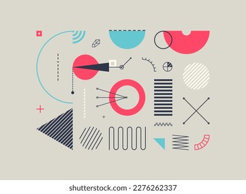 Art composition with geometric shapes and forms. Memphis design. Cover design template for presentation, poster, cover, magazine, leaflet, billboard  or brochure.  