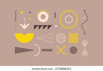 Art composition with geometric shapes and forms. Memphis design. Cover design template for presentation, poster, cover, magazine, leaflet, billboard  or brochure.  