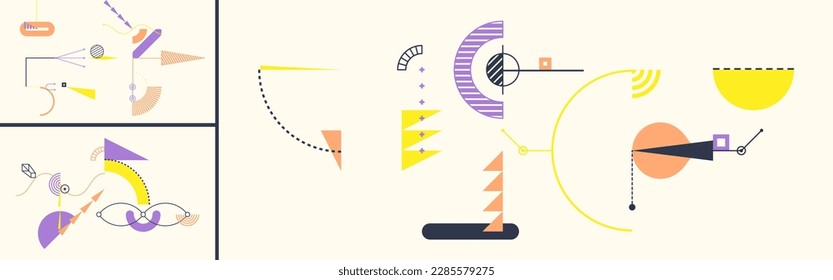 Art composition with geometric shapes and forms. Memphis design. Cover design template for presentation, poster, cover, magazine, leaflet, billboard  or brochure.  