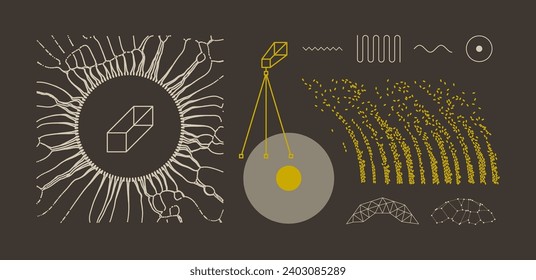Art composition with geometric shapes and forms. Cover design template for layout of the science brochure, presentation, poster, cover, magazine, leaflet or billboard. Vector illustration.