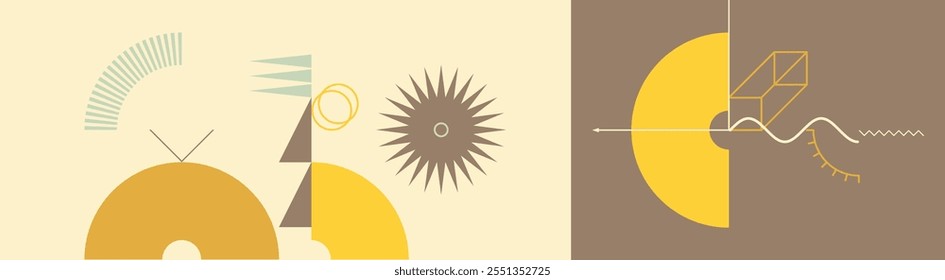 Composición artística con Formas y formas geométricas. Diseño de Memphis. Plantilla de diseño de portada para presentación, póster, portada, revista, folleto, cartelera o folleto. Ilustración vectorial.