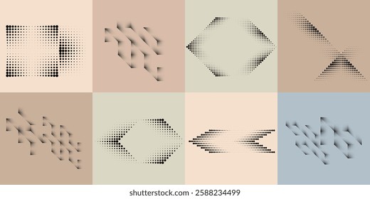 Art composition with halftone dots .Modern art design .Neutral color stripes .Transition dots. Geometric shape. Wall art
