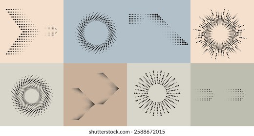 Art composition with halftone dots .Modern art design .Neutral color stripes .Transition dots. Geometric shape. Wall art

